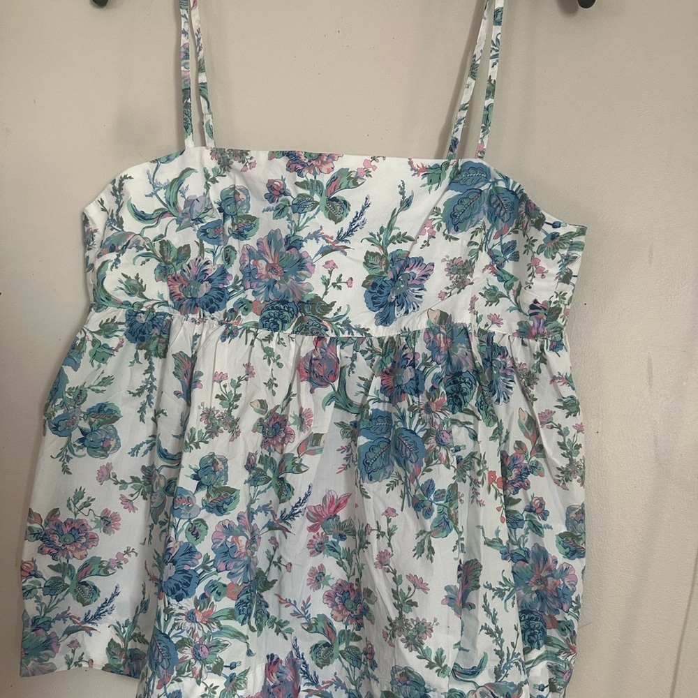 J. Crew White, pink, Blue  Floral empire waist strappy blouse